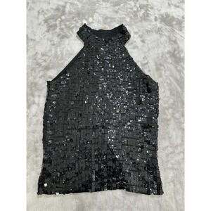 Y2K 52 Weekends Sleeveless Top Women's Size Small Black Sequin Neck Collar EUC